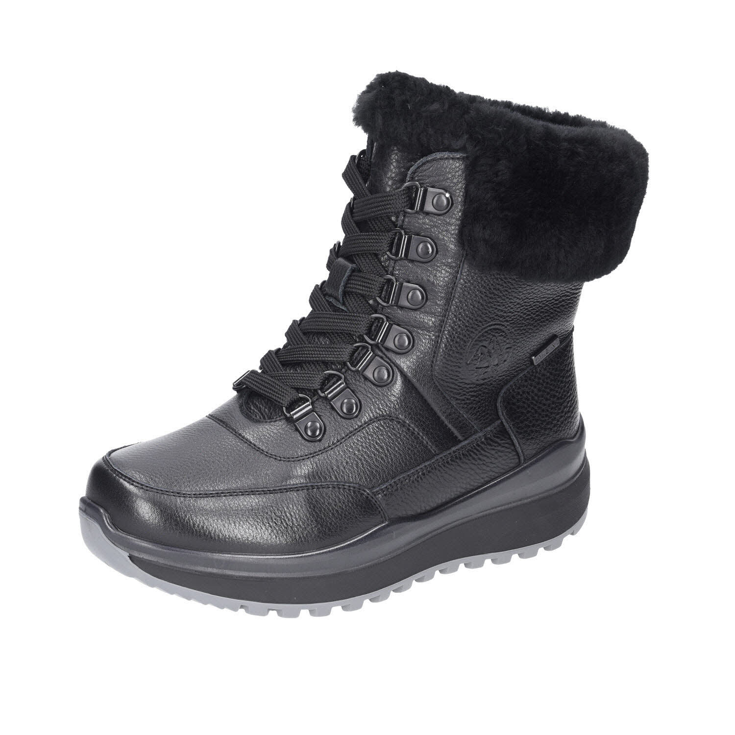 G-Comfort Lammfell Schnürboots Leder black schwarz