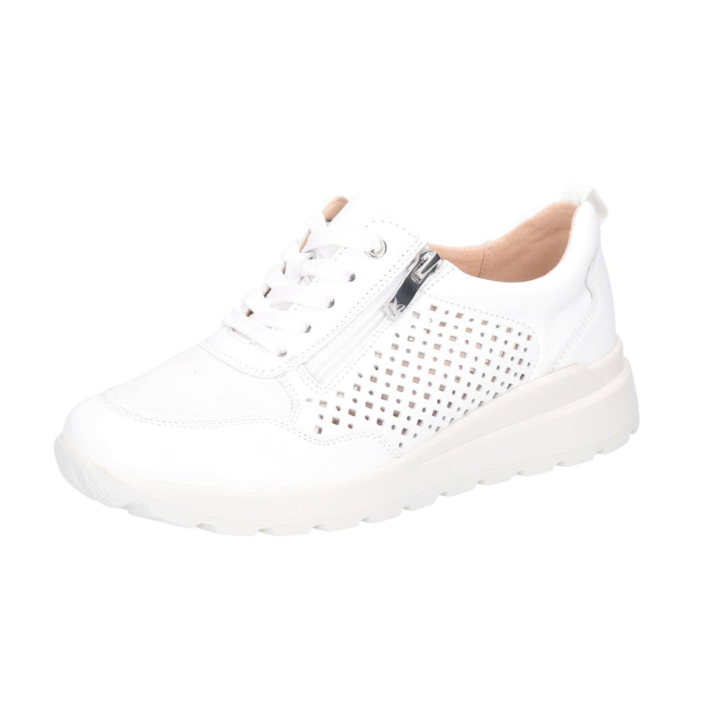 Caprice Damen Schuh gelocht RV Keil Strech weiß Weite K
